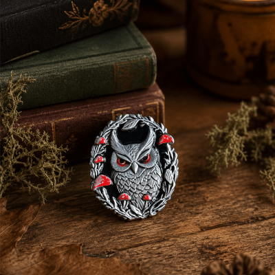 Crimson Night Owl Pin