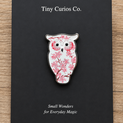 Sakura Blossom Owl Pin