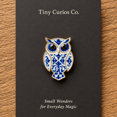 Cobalt Filigree Owl Pin