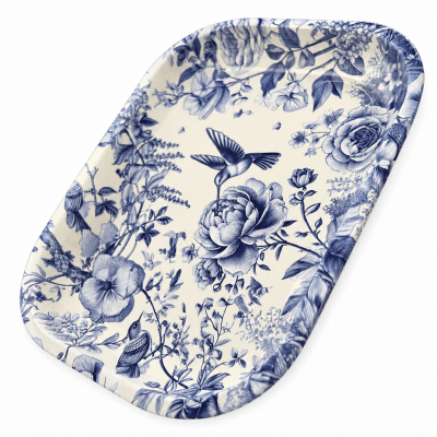 Blue Toile Hummingbird Metal Tray