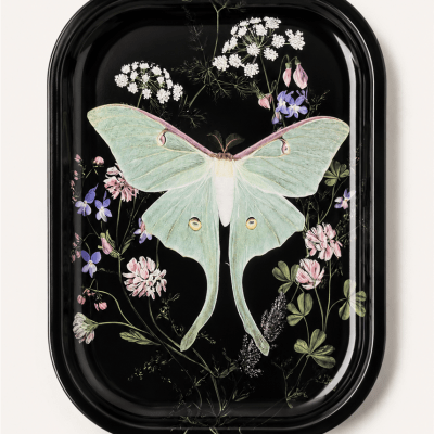 Luna Moth Wildflowers Metal Tray