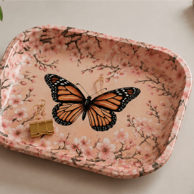 Monarch Cherry Blossoms Metal Tray