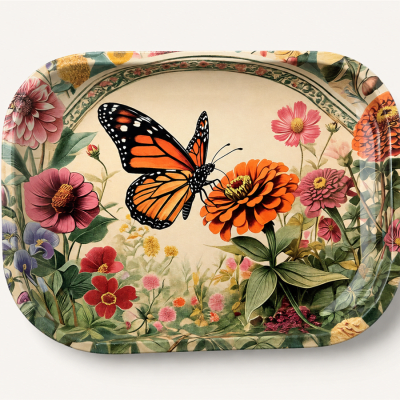 Monarch Zinnias Metal Tray