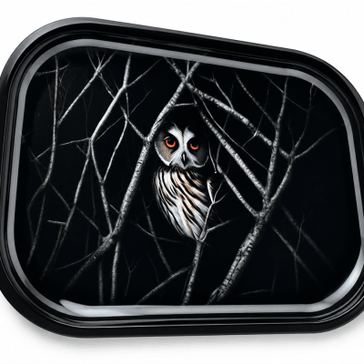 Owl Branches Flat Metal Tray