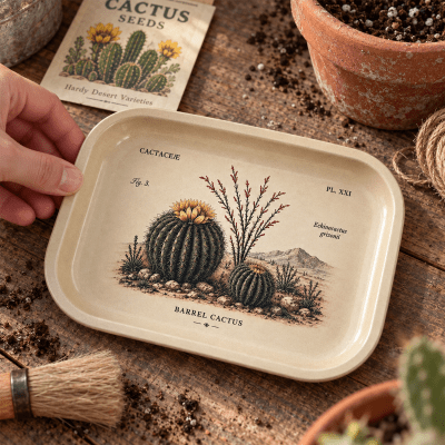 Desert Botanist Barrel Cactus Metal Tray