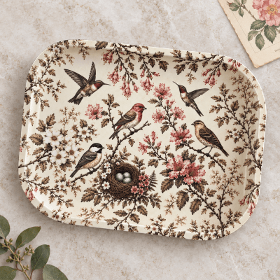 Birds in Bloom Metal Tray
