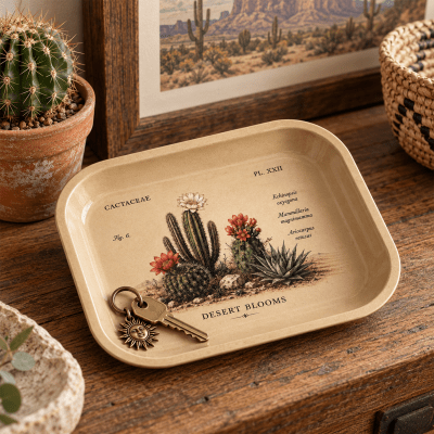 Desert Bloom Cactus Study Metal Tray