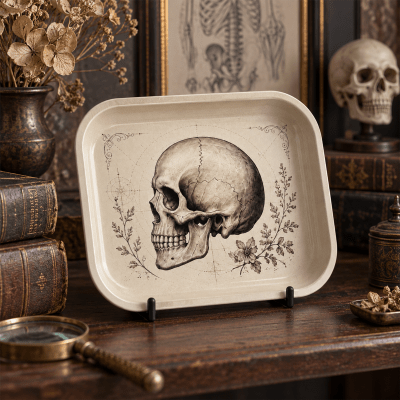 Antique Anatomist Skull Study Metal Tray