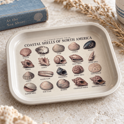 Tidepool Treasures Coastal Shell Field Guide Metal Tray