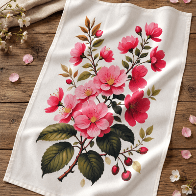 Cherry Blossoms Flour Sack Tea Towel