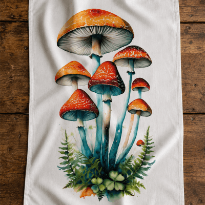 Tea Towel Watercolor Mushroom
