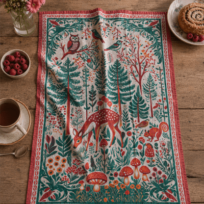 Tea Towel Folk-Art Forest