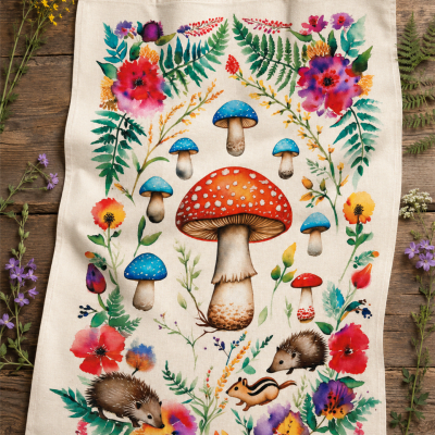Tea Towel Watercolor Fungi