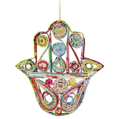 Recycled Magazine Hamsa Ornament