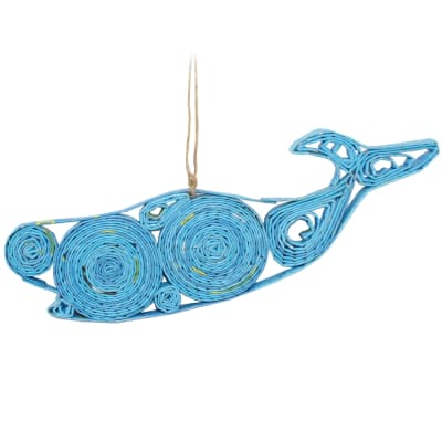 Recycled Magazine Whale Ornament