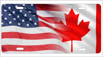 American flag and Canadian flag personalized novelty front license plate decorative vanity car tag