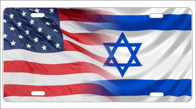 American flag and Israeli flag personalized novelty front license plate decorative vanity car tag