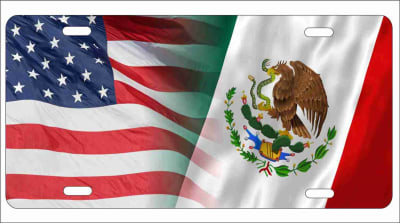 American flag and Mexico flag personalized novelty front license plate decorative vanity car tag
