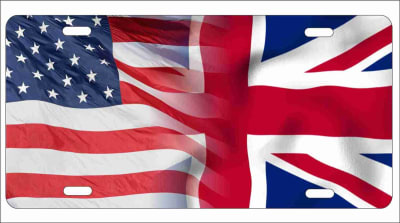 American flag and British flag personalized novelty front license plate decorative vanity car tag