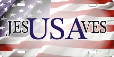 Jesus Saves personalized novelty license plate American flag