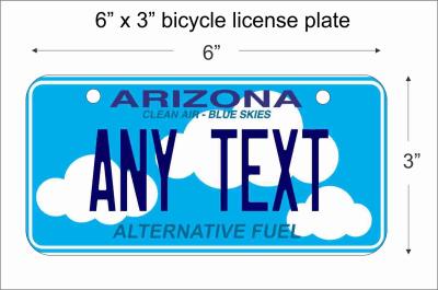 Arizona Alternative Fuel Mini License Plate for Bicycles, Bikes, Wheelchairs, Golf Carts personalized with your design custom vanity Decorative plate