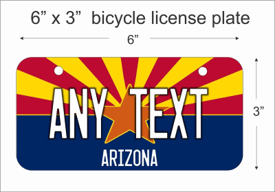 Arizona Flag Mini License Plate for Bicycles, Bikes, Wheelchairs, Golf Carts personalized for you. can also be used as a door sign.