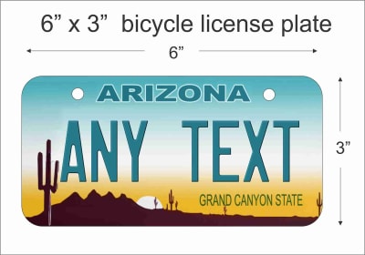 Arizona state Mini License Plate for Bicycles, Bikes, Wheelchairs, Golf Carts personalized for you. can also be used as a door sign.