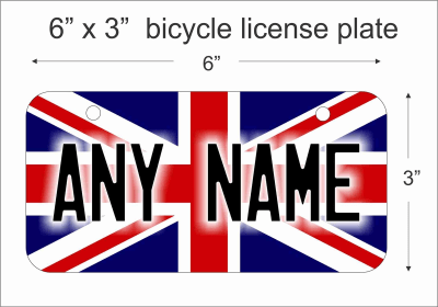 British Flag Mini License Plate for Bicycles, Bikes, Wheelchairs, Golf Carts personalized for you. can also be used as a door sign.