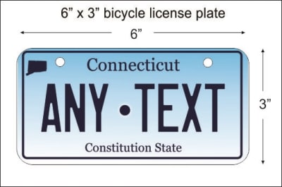 Connecticut state Mini License Plate for Bicycles, Bikes, Wheelchairs, Golf Carts personalized for you. can also be used as a door sign.