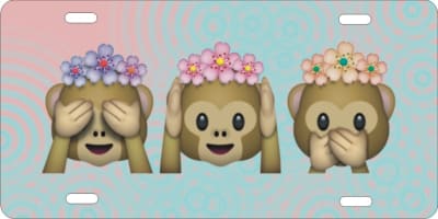 Emoji See no evil Hear no evil Speak no evil personalized novelty license plate
