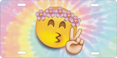 Emoji smiley face blowing a kiss Peace sign personalized novelty license plate