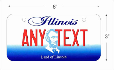 Illinois state Mini License Plate for Bicycles, Bikes, Wheelchairs, Golf Carts personalized for you. can also be used as a door sign.