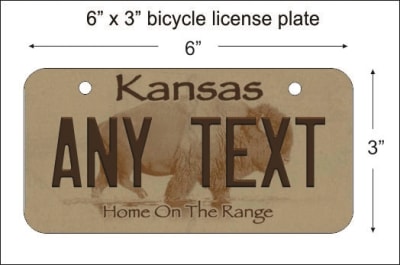 Kansas state Mini License Plate for Bicycles, Bikes, Wheelchairs, Golf Carts personalized for you. can also be used as a door sign.