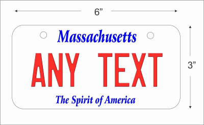Massachusetts state Mini License Plate for Bicycles, Bikes, Wheelchairs, Golf Carts personalized for you. can also be used as a door sign.