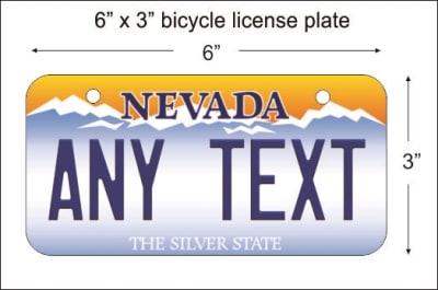 Nevada state Mini License Plate for Bicycles, Bikes, Wheelchairs, Golf Carts personalized for you. can also be used as a door sign.