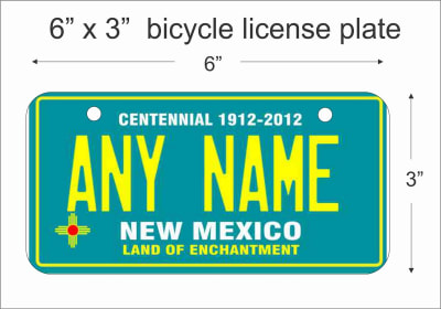 New Mexico state Mini License Plate for Bicycles, Bikes, Wheelchairs, Golf Carts personalized for you. can also be used as a door sign.
