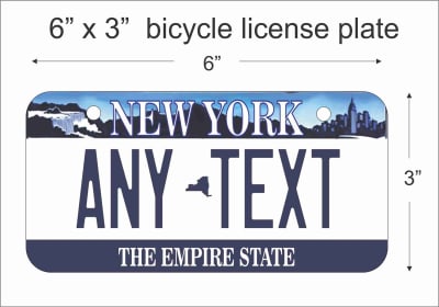 New York state Mini License Plate for Bicycles, Bikes, Wheelchairs, Golf Carts personalized for you. can also be used as a door sign.