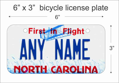 North Carolina state Mini License Plate for Bicycles, Bikes, Wheelchairs, Golf Carts personalized for you. can also be used as a door sign.