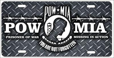 POW MIA on faux diamond plate novelty front license plate decorative aluminum car tag
