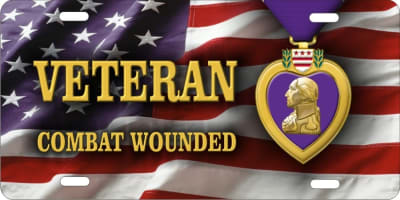 Purple Heart VETERAN Combat Wounded flag background custom car tag Custom License Plates, Personalized License Plates, Decorative License Plates, Front License Plates, Car Tags, airbrush