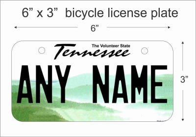 Tennessee state Mini License Plate for Bicycles, Bikes, Wheelchairs, Golf Carts personalized for you. can also be used as a door sign.