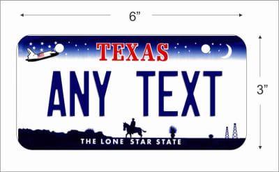 Texas state Mini License Plate for Bicycles, Bikes, Wheelchairs, Golf Carts personalized for you. can also be used as a door sign.