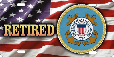 US coast guard retired on American flag  Custom License Plates, Personalized License Plates, Decorative License Plates, Front License Plates, Car Tags, airbrush