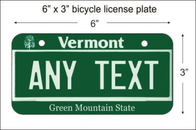 Vermont state Mini License Plate for Bicycles, Bikes, Wheelchairs, Golf Carts personalized for you. can also be used as a door sign.