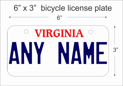 Virginia state Mini License Plate for Bicycles, Bikes, Wheelchairs, Golf Carts personalized for you. can also be used as a door sign.