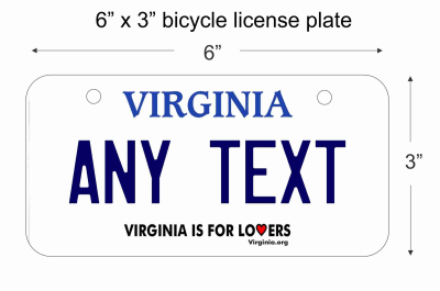 Virginia state Mini License Plate for Bicycles, Bikes, Wheelchairs, Golf Carts personalized for you. can also be used as a door sign.
