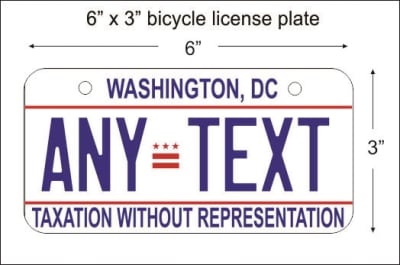 Washington DC  Mini License Plate for Bicycles, Bikes, Wheelchairs, Golf Carts personalized for you. can also be used as a door sign.