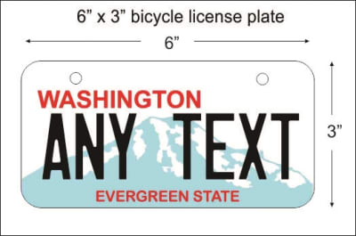 Washington State Mini License Plate for Bicycles, Bikes, Wheelchairs, Golf Carts personalized for you. can also be used as a door sign.