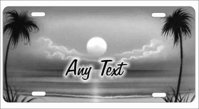 Airbrush grey tropical beach scene personalized novelty decorative front license plate
