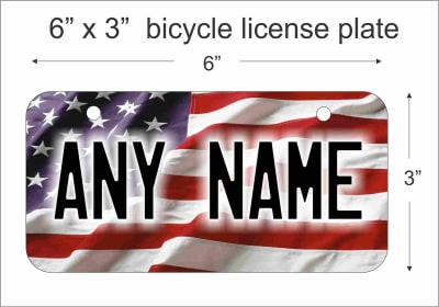 American Flag Mini License Plate for Bicycles, Bikes, Wheelchairs, Golf Carts personalized for you. can also be used as a door sign.